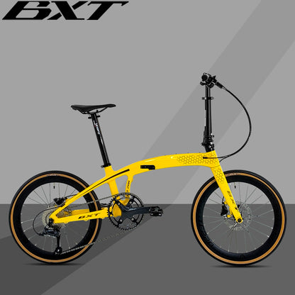 BXT Full Carbon Folding Bike 20 Inch Foldable Bike 9-Speed Disc Brake Carbon Folding Bicycle