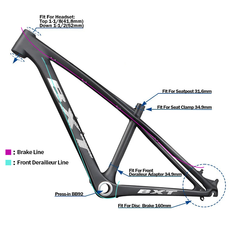 BXT 26er Full Carbon Mountain Bike Frame 14inch Disc Brake Carbon Fiber MTB Frame 3K Weave 26inch Mountain Bicycle Carbon Frame 26er