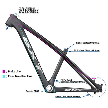 BXT 26er Full Carbon Mountain Bike Frame 14inch Disc Brake Carbon Fiber MTB Frame 3K Weave 26inch Mountain Bicycle Carbon Frame 26er