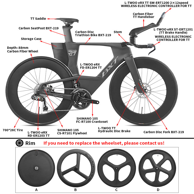 BXT -TT-219 New Carbon Time Trial/Triathlon Bike Carbon Fiber Bikes Road Bike LTWOO ERX 24 Speeds TT Bicycle
