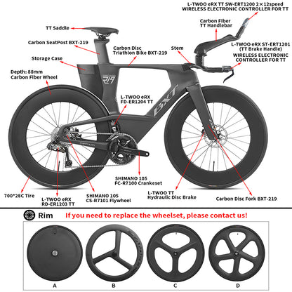 BXT -TT-219 New Carbon Time Trial/Triathlon Bike Carbon Fiber Bikes Road Bike LTWOO ERX 24 Speeds TT Bicycle