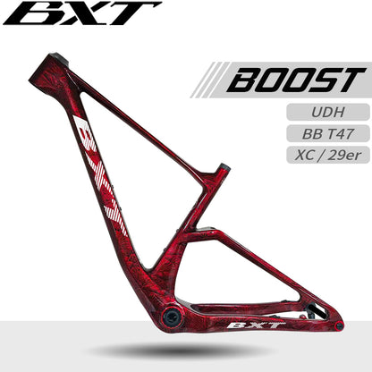 BXT New Carbon Fiber Frame MTB 29er Thru-Axle  Boost 148x12mm Carbon Mountain Disc Bike frame use Screw-in T47 (73mm) UDH hanger