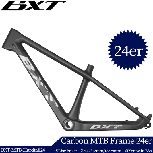 BXT 24er Carbon Mountain Bike Frame 14inch Hardtail Disc Brake Full Carbon MTB Frame 24er Thru Axle QR Mountain Bicycle Carbon Frame