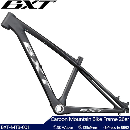 BXT 26er Full Carbon Mountain Bike Frame 14inch Disc Brake Carbon Fiber MTB Frame 3K Weave 26inch Mountain Bicycle Carbon Frame 26er