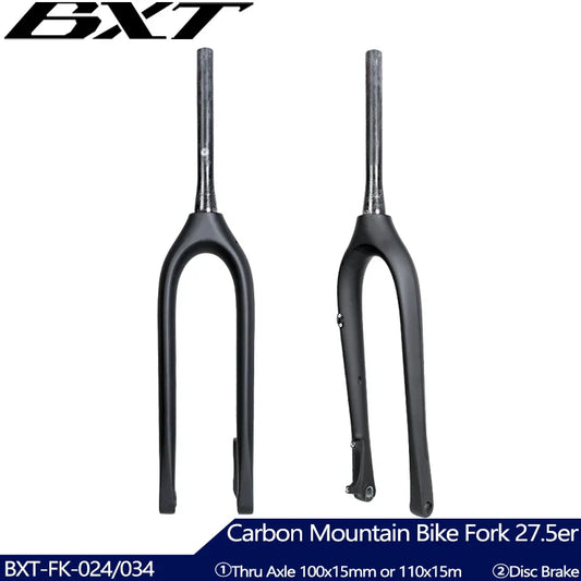 BXT 27.5er Full Carbon Mountain Bike Fork Thru Axle 110x15mm or 100x15mm Carbon MTB Bicycle Fork 27.5er Inside Outside Cable Line