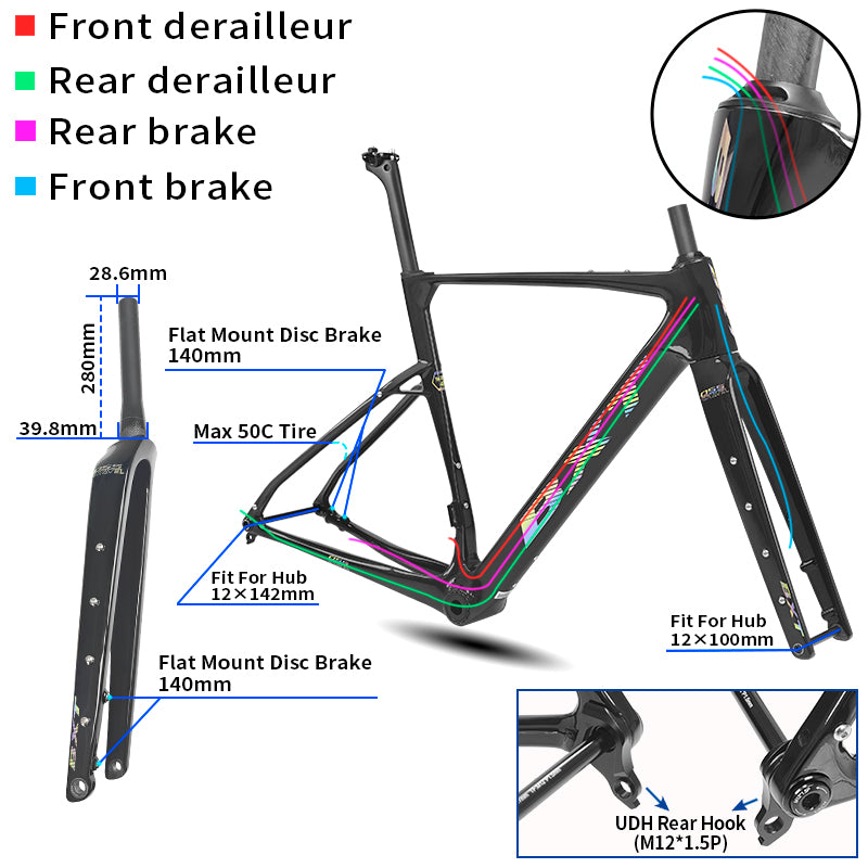Nouveau cadre gravel BXT 2026 Frein à disque patte UDH T1000 carbone 700x50C T47 modèle-055 27.5er 42T-52T