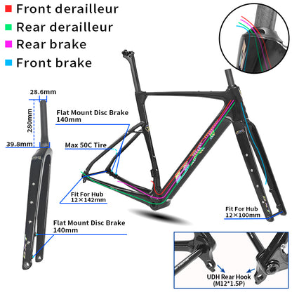 Nouveau cadre gravel BXT 2026 Frein à disque patte UDH T1000 carbone 700x50C T47 modèle-055 27.5er 42T-52T
