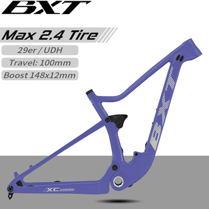 BXT 29er Carbon Full Suspension Mountain Frame, BSA Carbon Frame, XC MTB Frames, UDH Hanger, Travel 100mm Boost, Thru Axle, 148x12mm