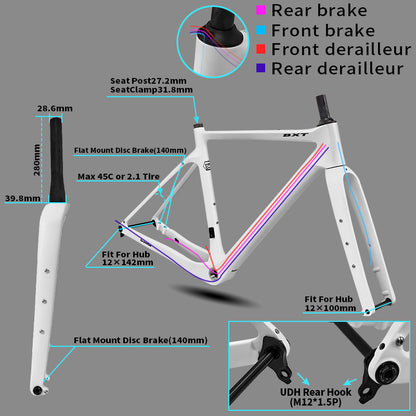 BXT New Carbon Gravel Bike Frame Disc Brake 27.5er  Fully Hidden Cable Bicycle Fantasy frameset 700C Thru Axle