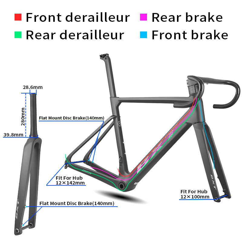 BXT 2026 New Road Bike Frame Carbon XXXS/XXS/XS/S/M/L/XL T47 Disc Brake Ultra Light Weight Seatpost Cycling Parts Bicycle Frameset