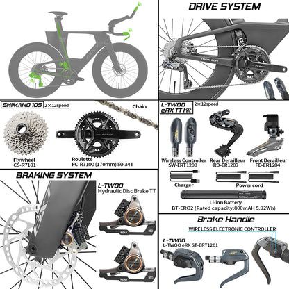 BXT -TT-219 New Carbon Time Trial/Triathlon Bike Carbon Fiber Bikes Road Bike LTWOO ERX 24 Speeds TT Bicycle