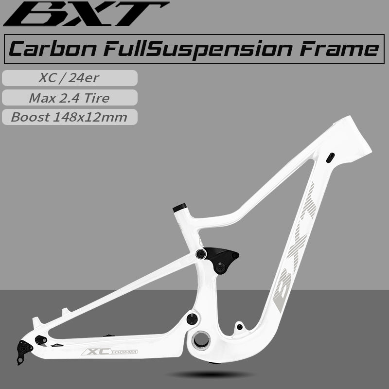 BXT Carbon Fiber Full Suspension Mountain Bike Frame 24er Travel 90mm XC Carbon Suspension Bicycle Frame Rear Shock 165mm