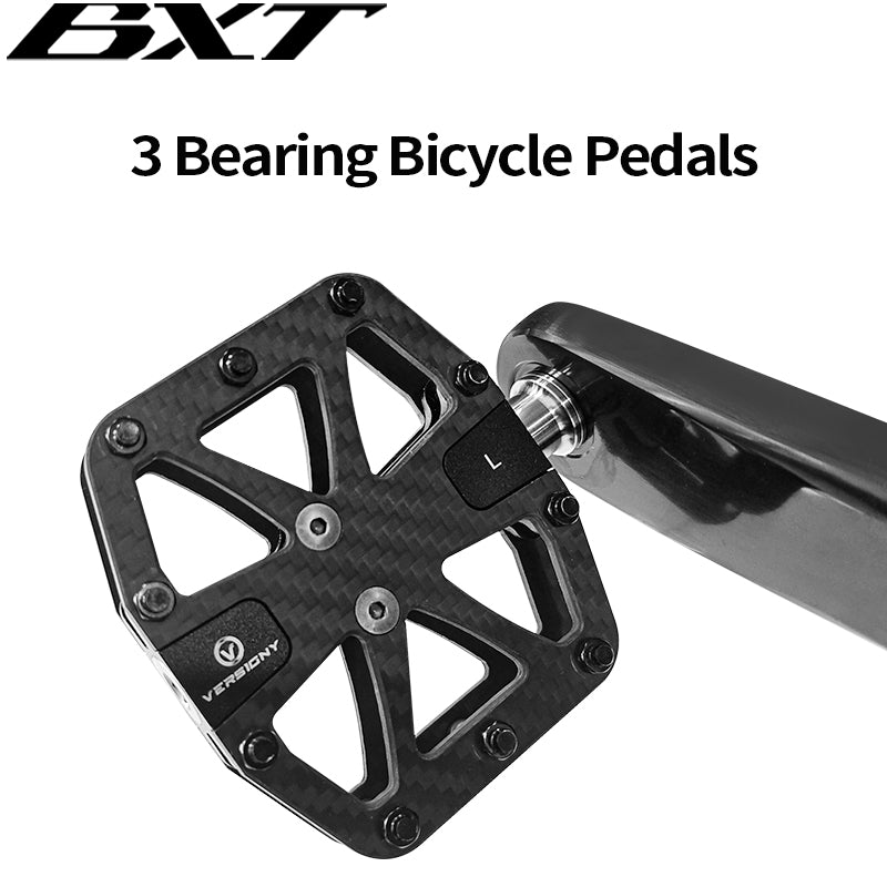 BXT Ultralight T700 Carbon Fiber Bicycle Pedals Titanium Axle 3 Bearings Pedals MTB Road Bike Lightweight Flat Pedals