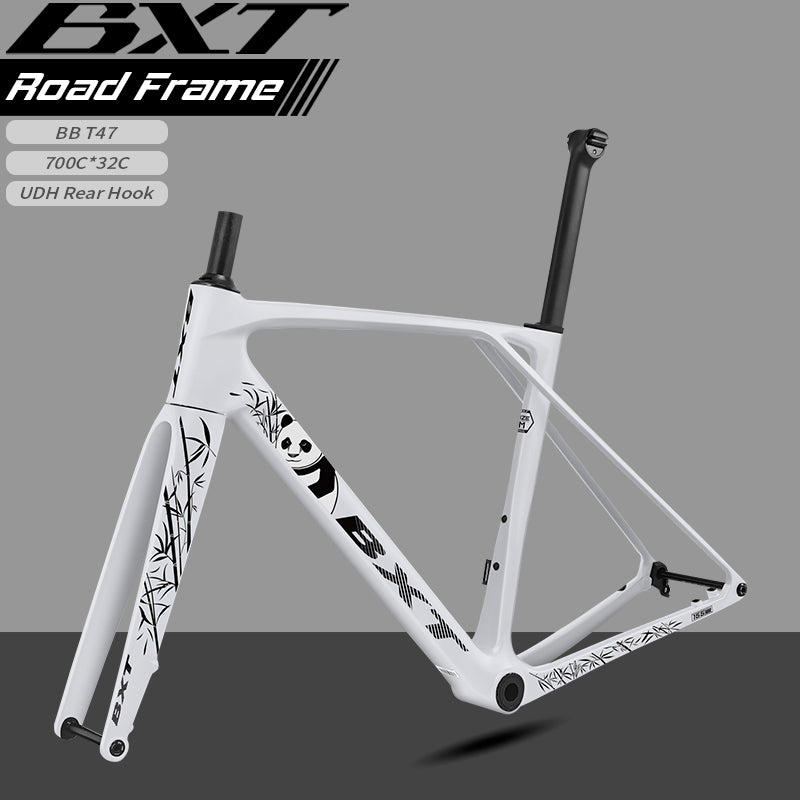 BXT New Ultralight 1050g Carbon Road Bike Frameset with Disc Brakes, Flat-Mounted Disc Brake, 700x32C Semi-Hidden External Wiring