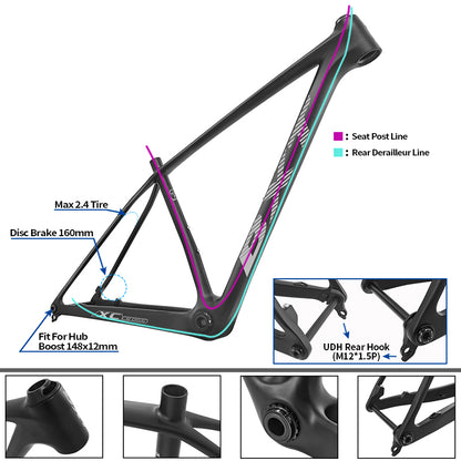 BXT Full Carbon T1000 29er MTB Frame - Boost Geometry, Internal Routing, UDH Hanger, Hardtail, XS-XL Sizes