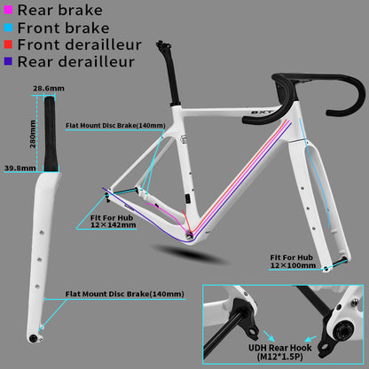 BXT Gravel Carbon Fiber Bike Frame UDH Road Bike Disc Brake Bicycle Frameset 700x45C T1000 Carbon Fiber
