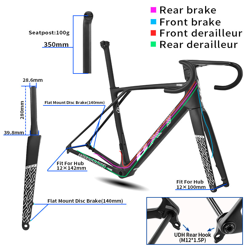 rennrad mit carbonrahmen BXT-Ultraleichter Carbon Rennradrahmen, Flach montierte Scheibenbremse, 140mm – BXT official store