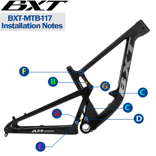 BXT-117 Frame Parts Carbon Full Suspension Bike Frame Rear Shock Connector Screw Set Suitable for Frame Model BXT-MTB-117