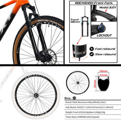 BXT-066 Carbon MTB 29er – SHIMANO 11s, ROCKSHOX Fork, Disc Brake, Multiple Colors