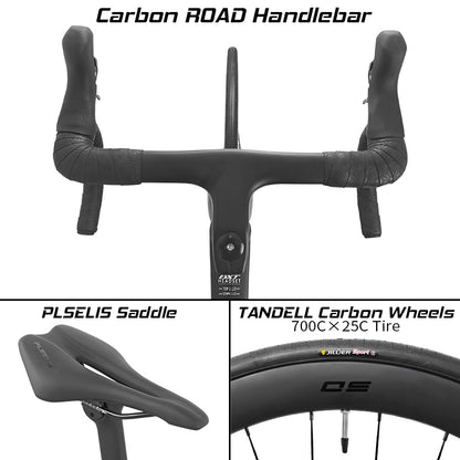 BXT New Model-155 Road Bike, Carbon Fiber Frame Fork Handlebar use Shimano 105 R7120 24Speed Shift Kit Bicycle Adult Racing Bike