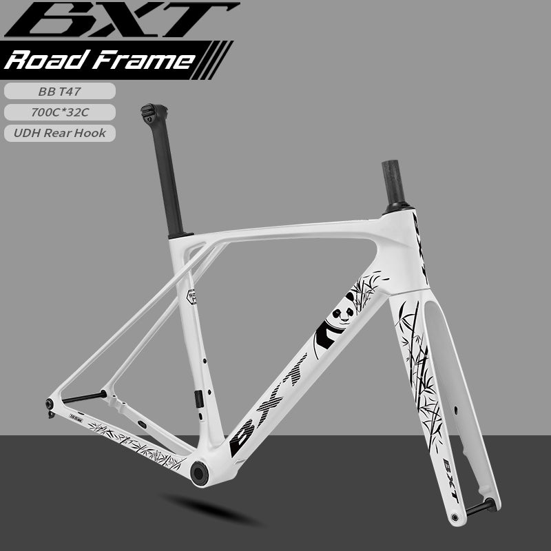 BXT New Ultralight 1050g Carbon Road Bike Frameset with Disc Brakes, Flat-Mounted Disc Brake, 700x32C Semi-Hidden External Wiring