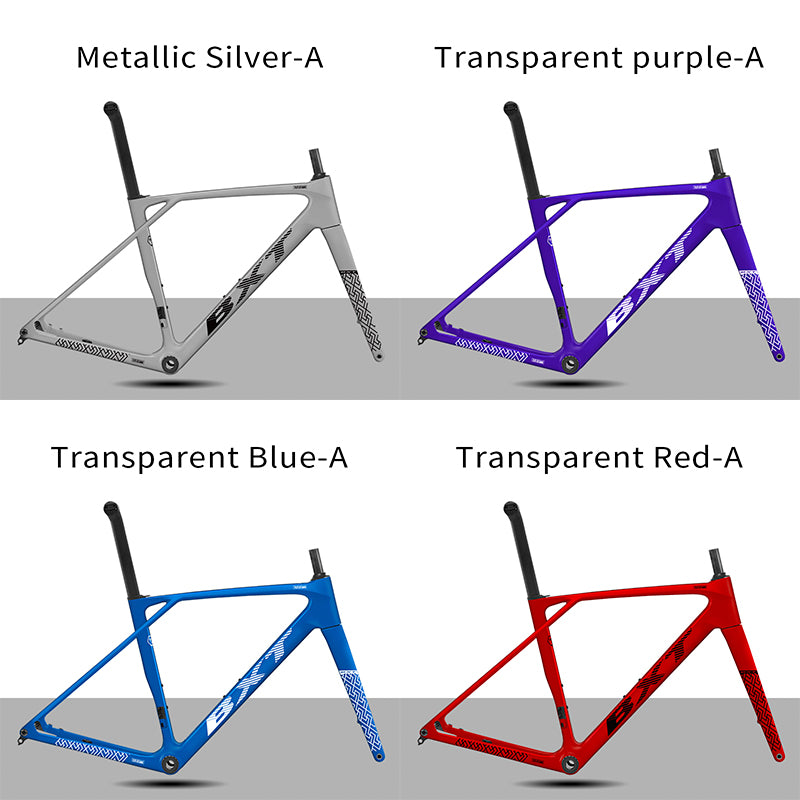 BXT New Ultralight 900g Carbon Road Bike Frameset with Disc Brakes, Flat-Mounted Disc Brake, 700x32C Semi-Hidden External Wiring