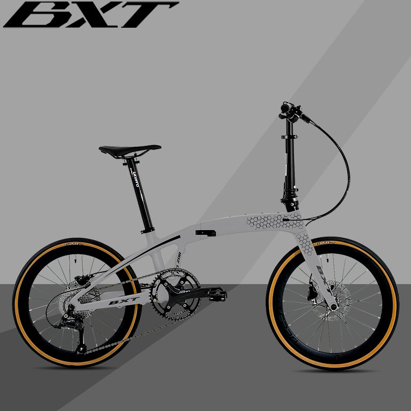 BXT New Carbon Folding Bike 20 Inch Foldable Bike Shimano 105 R3000 9-Speed Disc Brake Bicycle Student Adult Cycling Folding Mountain Bike