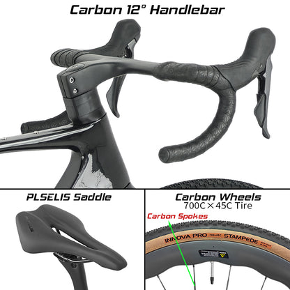 BXT New 055 Gravel Bike Full Carbon Shimano GRX820 1*12 Speed Gearset Bicycle 700*45C  All-Terrain Off-Road Bike