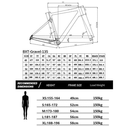 BXT New Carbon Fiber Gravel Bike Frame Disc Brake Bicycle Frame Thru Axle Carbon Road Frame fork black color