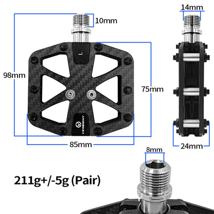 BXT Ultralight T700 Carbon Fiber Bicycle Pedals Titanium Axle 3 Bearings Pedals MTB Road Bike Lightweight Flat Pedals