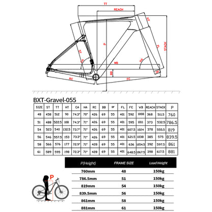 BXT New 055 Gravel Bike Full Carbon Shimano GRX820 1*12 Speed Gearset Bicycle 700*45C  All-Terrain Off-Road Bike