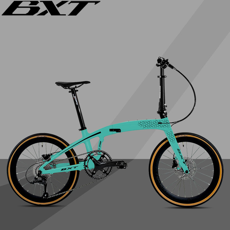 BXT New Carbon Folding Bike 20 Inch Foldable Bike Shimano 105 R3000 9-Speed Disc Brake Bicycle Student Adult Cycling Folding Mountain Bike