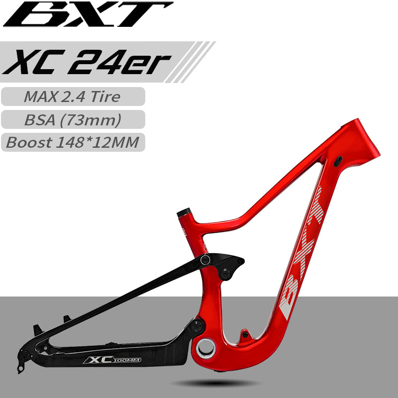 BXT Carbon Fiber Full Suspension Mountain Bike Frame 24er Travel 90mm XC Carbon Suspension Bicycle Frame Rear Shock 165mm