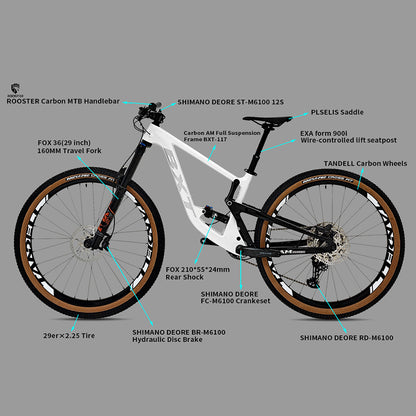 BXT 29 inch MTB Carbon Fiber Full Suspension All Mountain Bike M6100-12S Hydraulic disc brakes 12 speed Downhill Bicycle AM