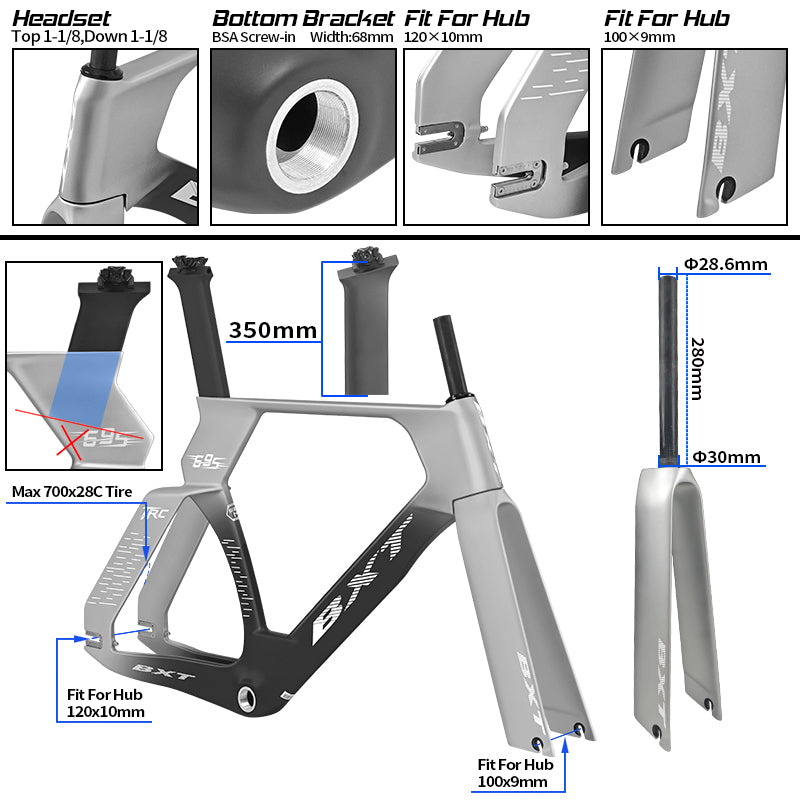BXT-695 Track Frame Full Carbon EPS Racing Tracking bike Frameset Fixed Gear bike frame Single speed 700*28C