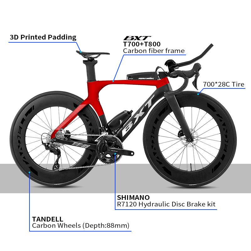 BXT 2025 New Carbon Zeitfahrrad Disc Triathlonfahrrad Carbon TT Bike 2x12 Gang 10.35kg