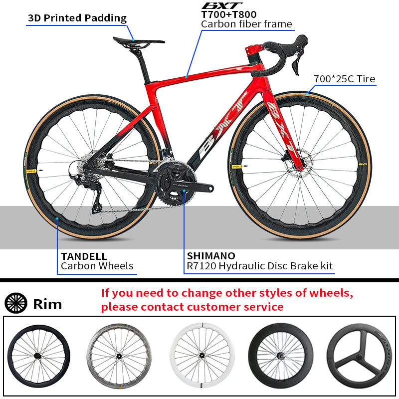 BXT NEW Full Carbon Road Bike Lightweight 8.2kg Carbon Wheels Hydraulic Disc Brake Racing Cycling R7120 Kit