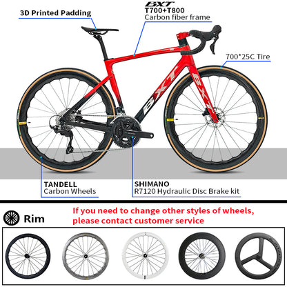 BXT 2025 Road Bike 24 Speed Carbon Fiber Road Bicycle 105 Group Set DI2 7170 8170 9270 Disc Brake Racing Cycling Carbon wheels