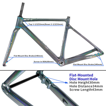 BXT Carbon Gravel Frame 700C Fully Hidden Cable Carbon Frame Thru Axle Disc Brake MTB Road Bicycle Frame 27.5er Chameleon color