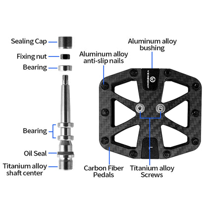 BXT Ultralight T700 Carbon Fiber Bicycle Pedals Titanium Axle 3 Bearings Pedals MTB Road Bike Lightweight Flat Pedals