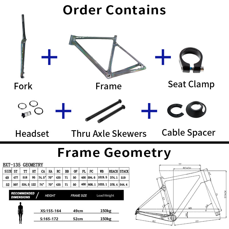 giant gravel bike size chart BXT Carbon Gravel Frame 700C Fully Hidden Cable Carbon Frame Thru Axle – BXT official store