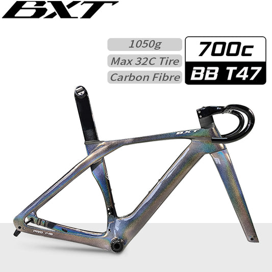 BXT-Fully Hidden Carbon Disc Brake Road Bike Frame, Bicycle Bottom Bracket, BSA T47 Cyclocross Frameset, Max 700 x 32C