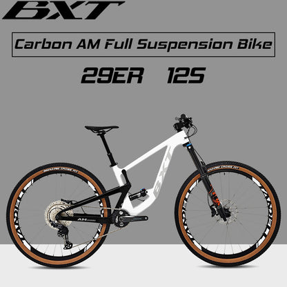 BXT 29 inch MTB Carbon Fiber Full Suspension All Mountain Bike M6100-12S Hydraulic disc brakes 12 speed Downhill Bicycle AM