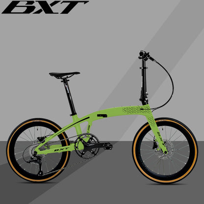 BXT New Carbon Folding Bike 20 Inch Foldable Bike Shimano 105 R3000 9-Speed Disc Brake Bicycle Student Adult Cycling Folding Mountain Bike