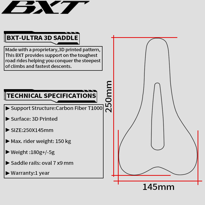 BXT 3D Printed Bike Saddle Ultralight Carbon Fiber Hollow Comfortable Breathable MTB Gravel Road Bicycle Cycling Seating Parts
