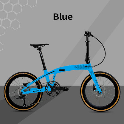 BXT Full Carbon Folding Bike 20 Inch Foldable Bike 9-Speed Disc Brake Carbon Folding Bicycle