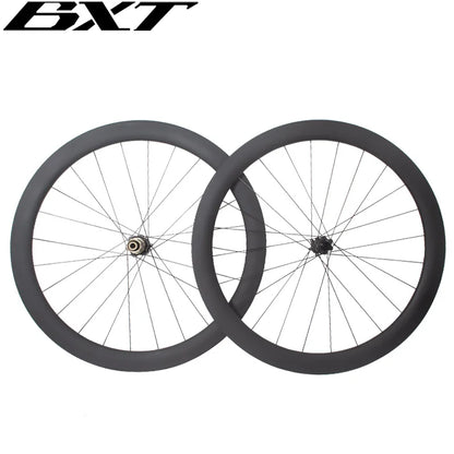 BXT 700C Carbon Road Bike Wheels Black Matte/Glossy Lightweight Full Carbon Fiber Road Bicycle Disc Brake Wheels