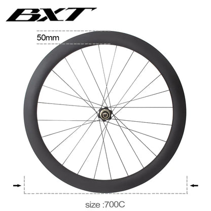 BXT 700C Carbon Road Bike Wheels Black Matte/Glossy Lightweight Full Carbon Fiber Road Bicycle Disc Brake Wheels