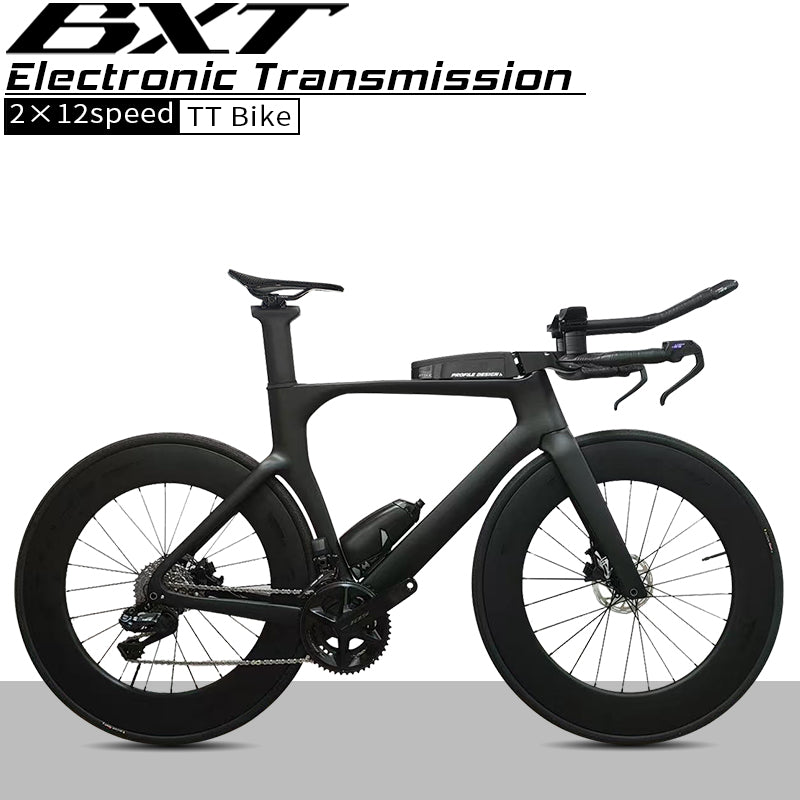 BXT Carbon Triathlon Time Trial Bike – L-TWOO ER9 2x12 Electronic Wireless Shifting, 24-Speed Carbon Fiber TT Road Bicycle with Wheels