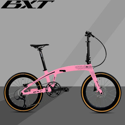 BXT Full Carbon Folding Bike 20 Inch Foldable Bike 9-Speed Disc Brake Carbon Folding Bicycle